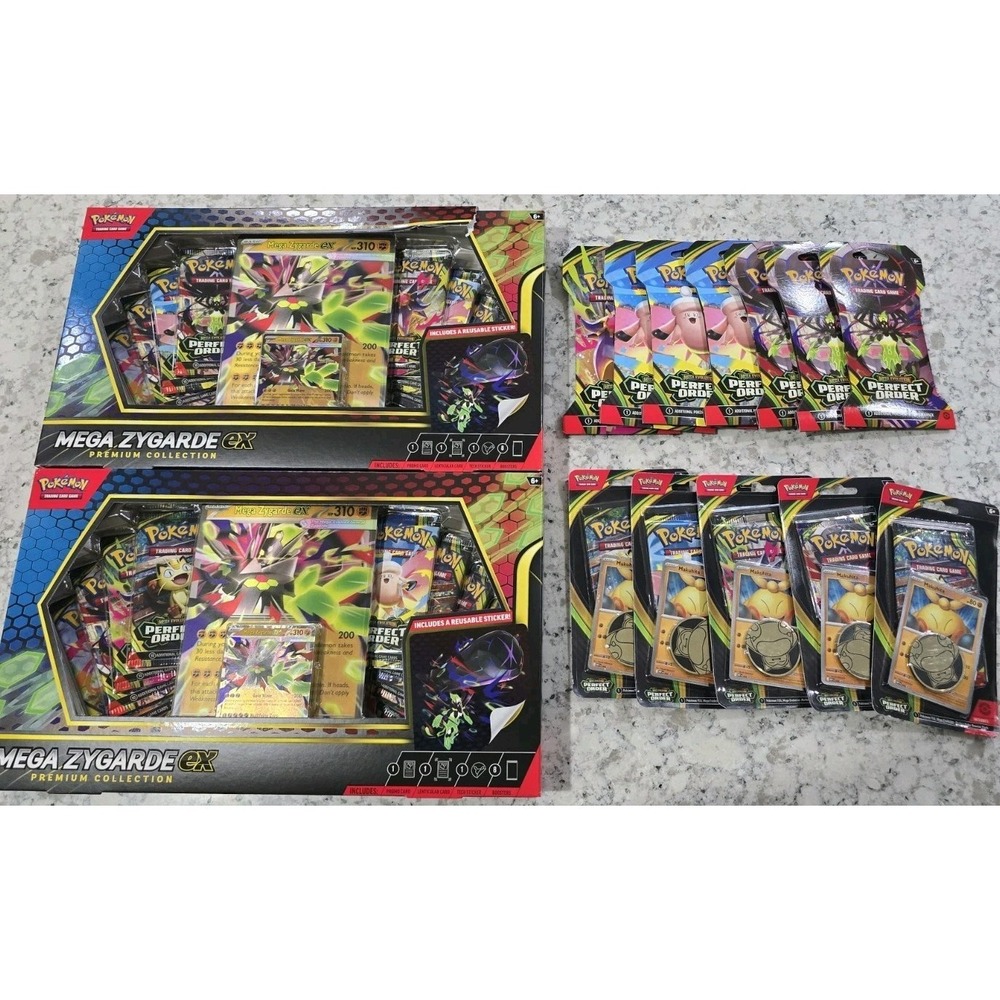 Pokemon TCG Mega Zygarde Ex Premium Collection Box(2) + 12pk Card Bundle